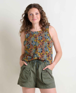 Toad & Co Sunkissed Button Back Tank | Black Floral