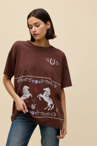 Daydreamer Floral Horse Pattern Merch Tee | Nutmeg
