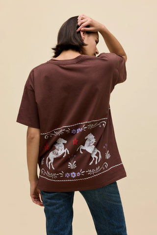 Daydreamer Floral Horse Pattern Merch Tee | Nutmeg
