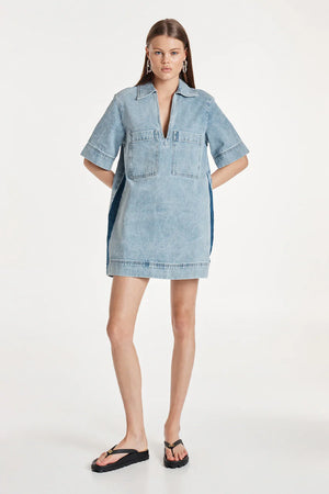 Madison The Label Tara Dress | Denim Two Tone