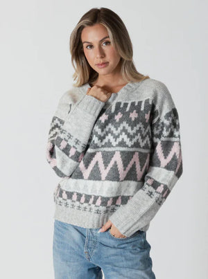 Lyla & Luxe Landen Sweater | Grey/Pink