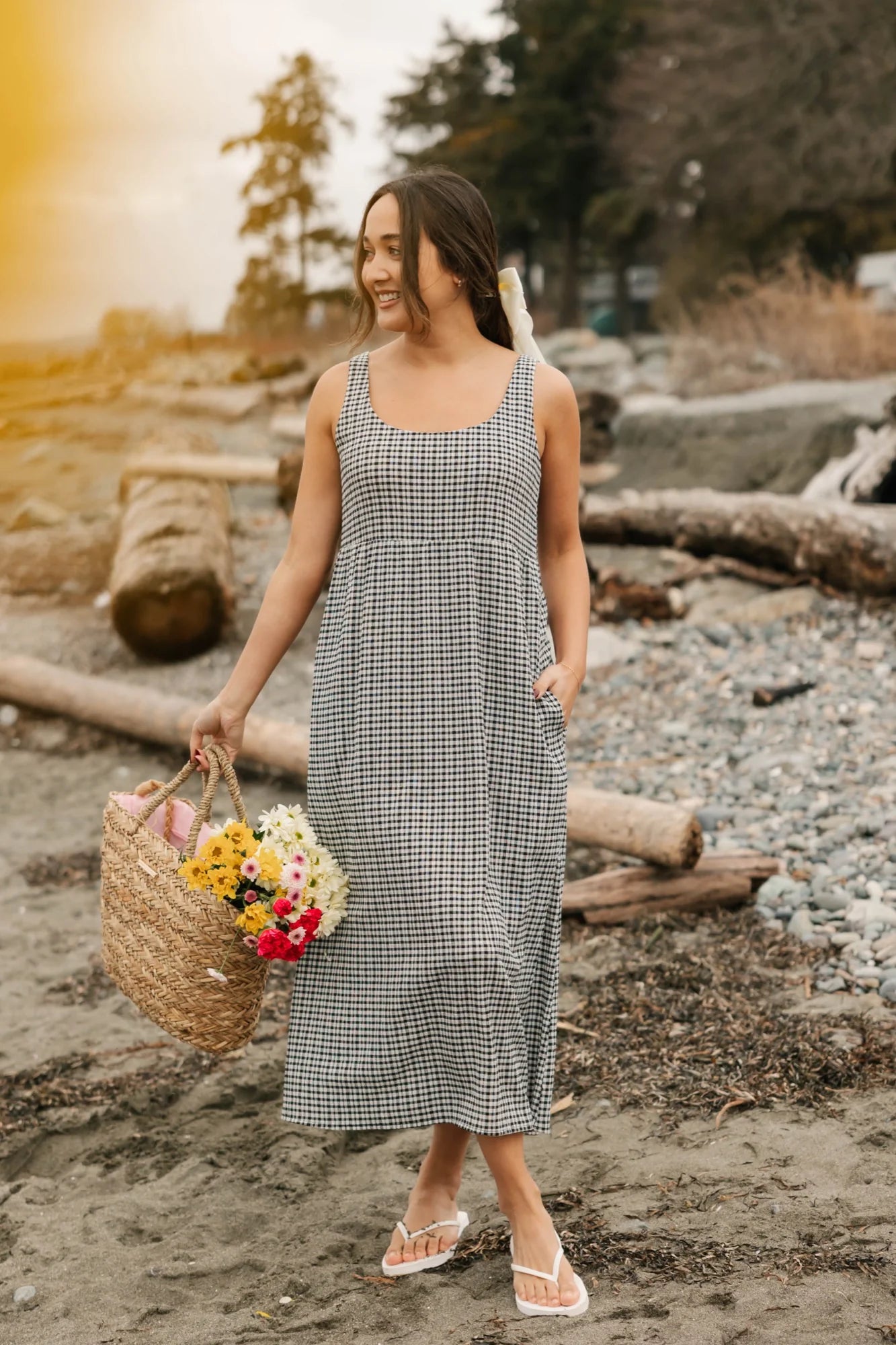 Smash & Tess Valentina Midi Dress in | Black + White Gingham
