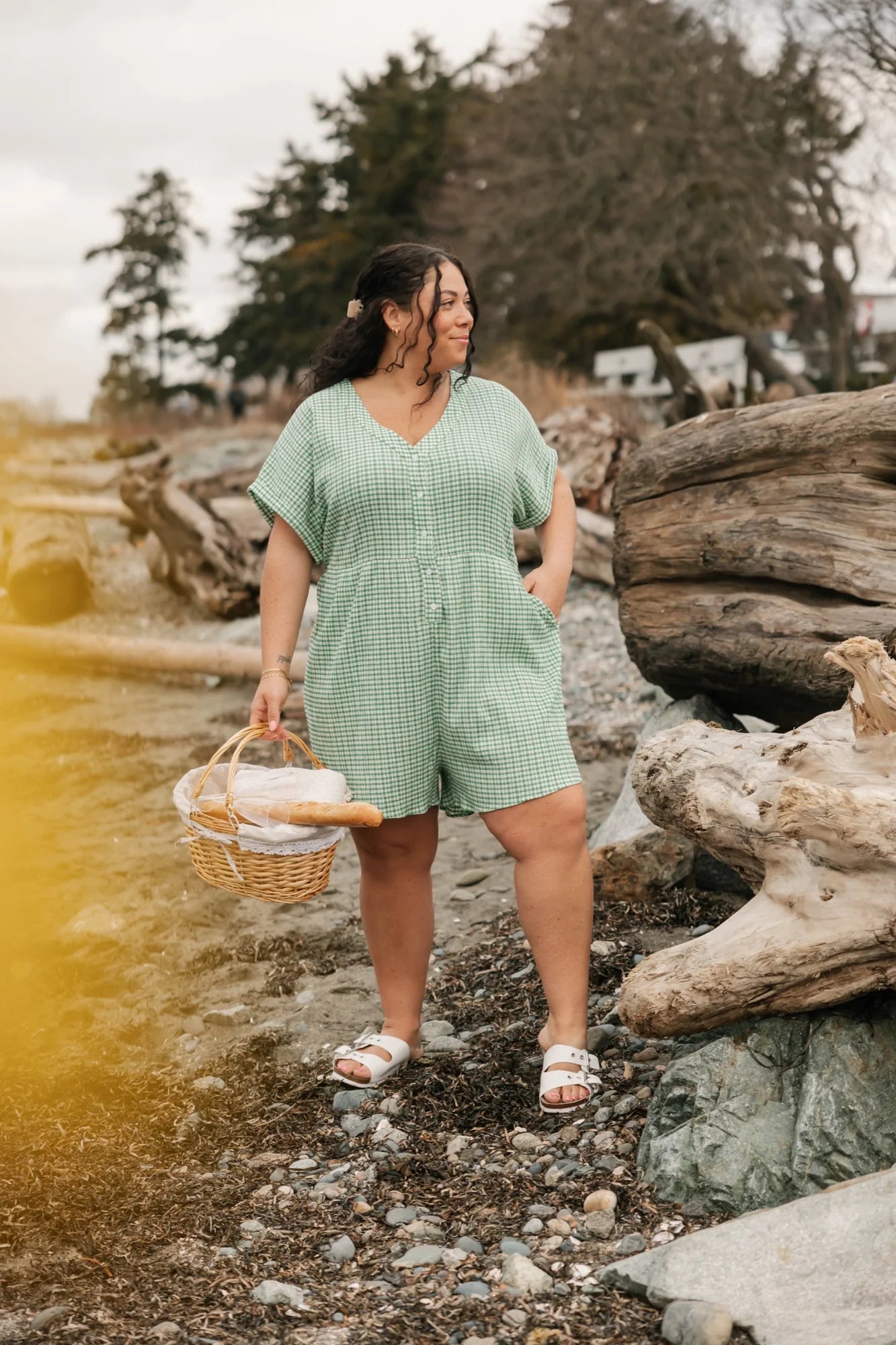 Smash & Tess Valentina Shorty Romper | Green + White Gingham