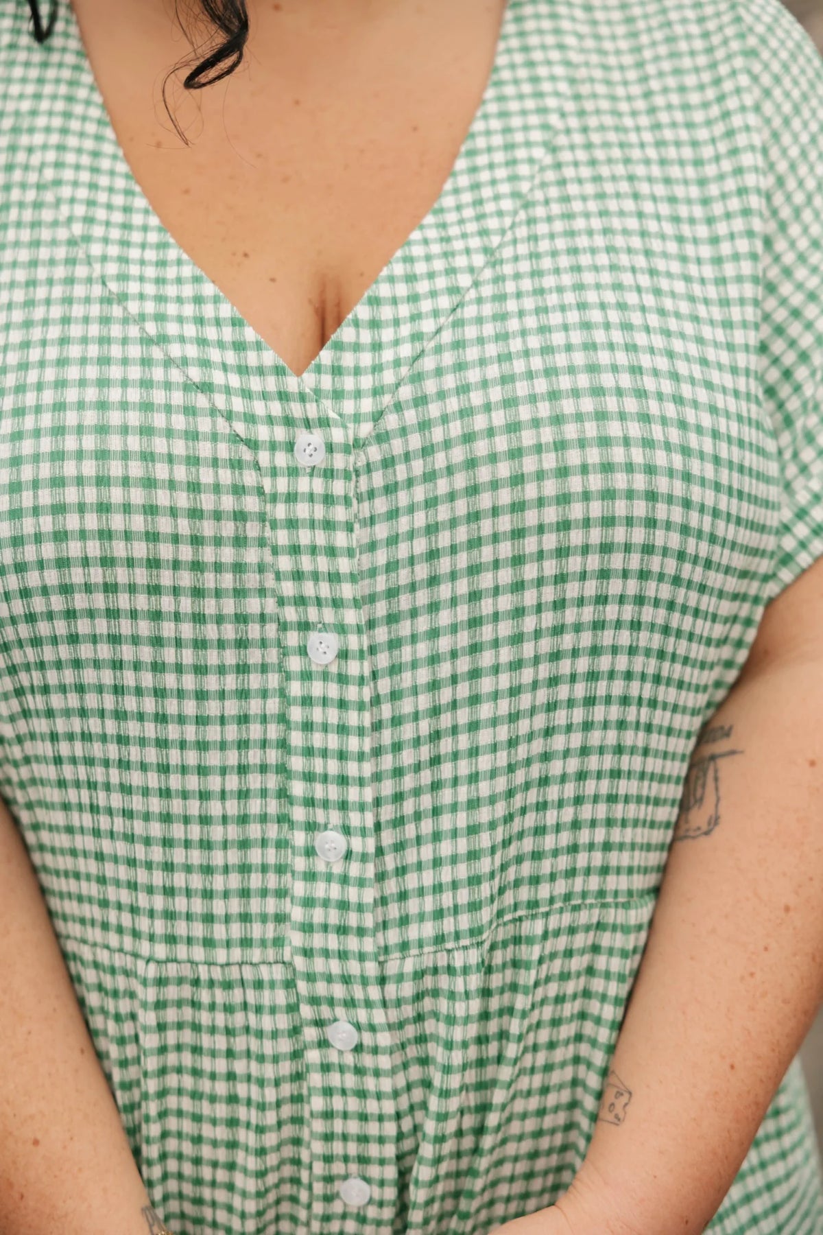 Smash & Tess Valentina Shorty Romper | Green + White Gingham