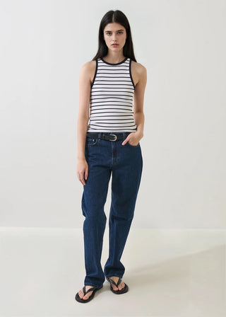 Patrick Assaraf Ribbed High Crew Tank | Nautical