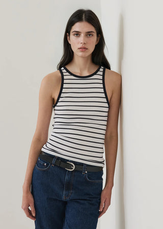 Patrick Assaraf Ribbed High Crew Tank | Nautical