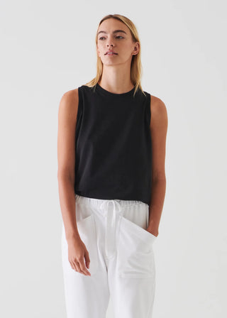Patrick Assaraf Stretch Boyfriend Tank Top | Black + Nude