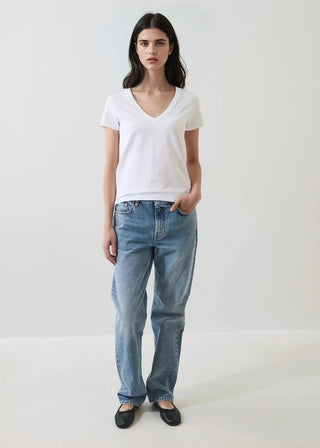 Patrick Assaraf Stretch Slim V-Neck T-Shirt | Black + White