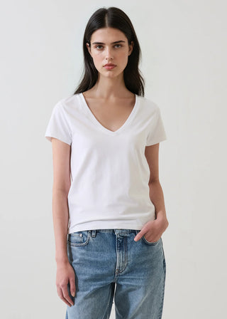 Patrick Assaraf Stretch Slim V-Neck T-Shirt | Black + White
