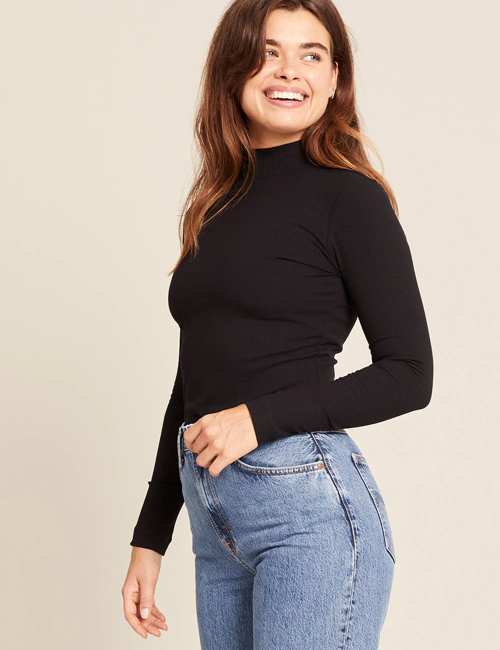 Boody Ribbed Turtleneck Top | Black