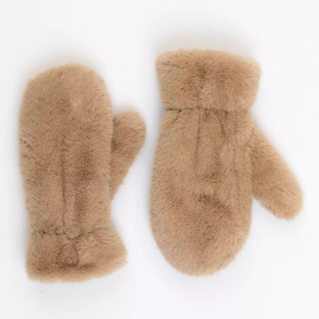 Lyla & Lux Faux Fur Mitten | Brown & Camel