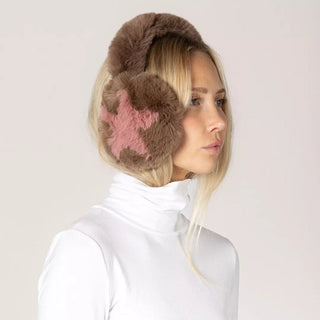 Lyla & Luxe Star Fuzzy Earmuff | Black-White & Brown-Pink