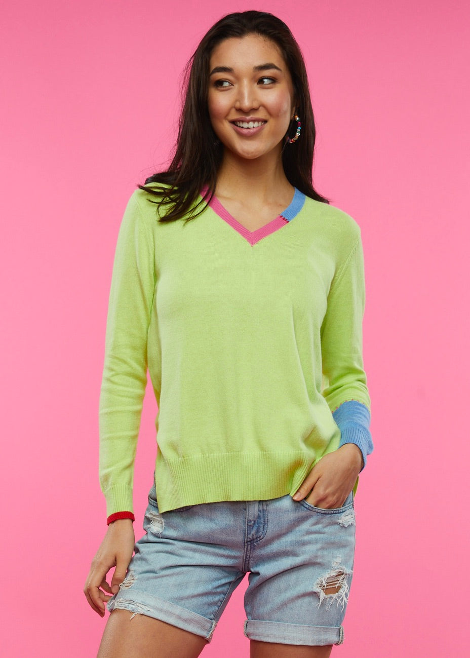 Zaket & Plover Block Trim Sweater | Lime