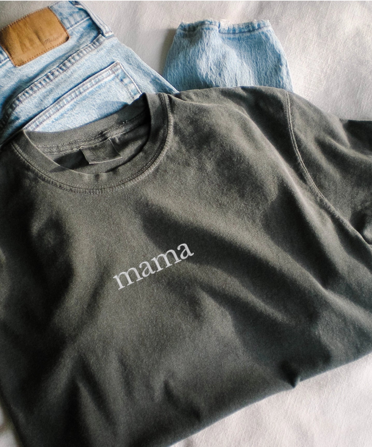 Embroidered Mama Shirt Minimalist Tee | Black