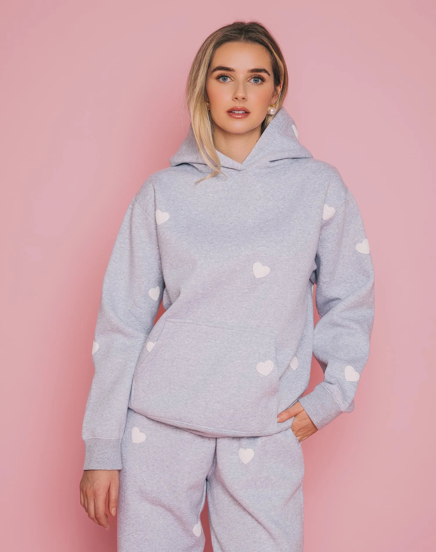 Brunette The Label All Over Heart Classic Hoodie | Pebble Grey