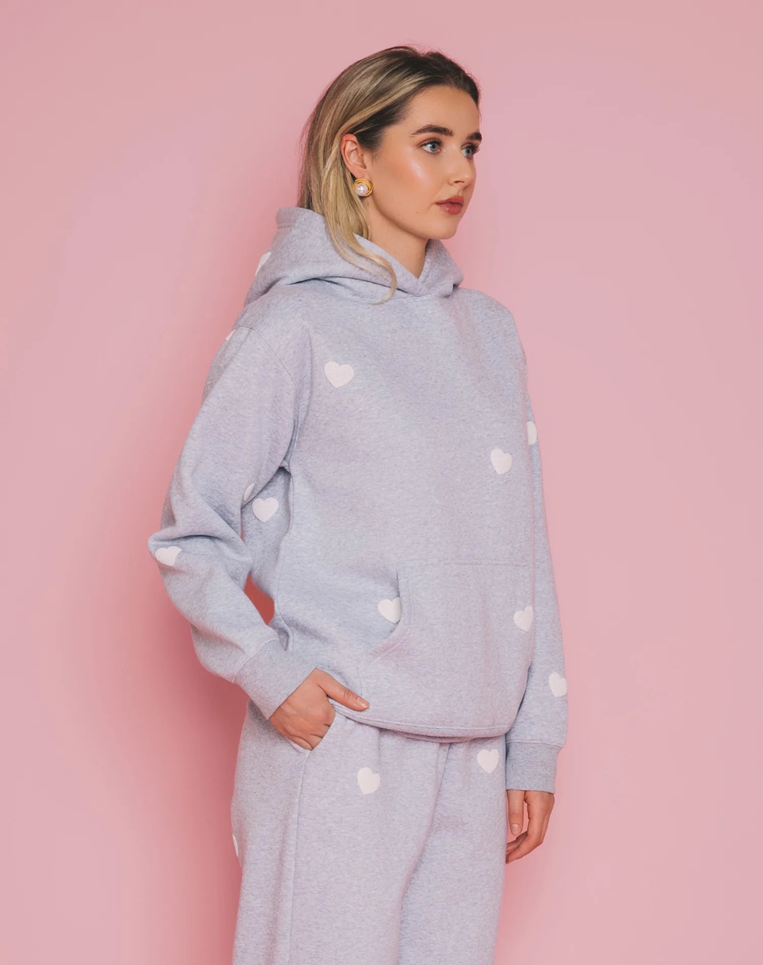 Brunette The Label All Over Heart Classic Hoodie | Pebble Grey