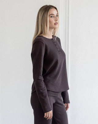Brunette The Label Waffle Henley Top | Espresso