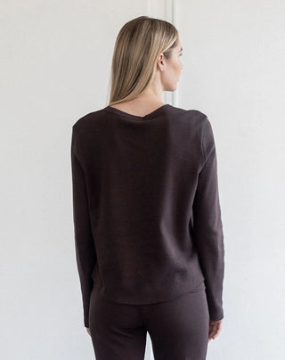 Brunette The Label Waffle Henley Top | Espresso