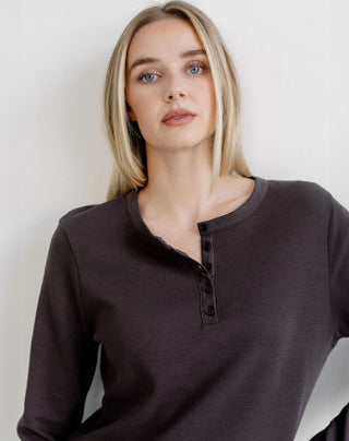 Brunette The Label Waffle Henley Top | Espresso