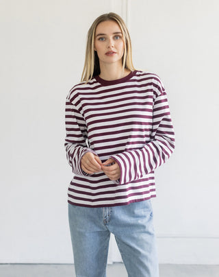 Brunette The Label Boxy Long Sleeve | Plum Stripe
