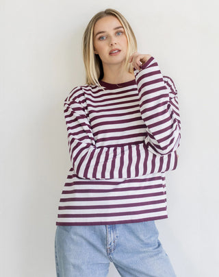 Brunette The Label Boxy Long Sleeve | Plum Stripe