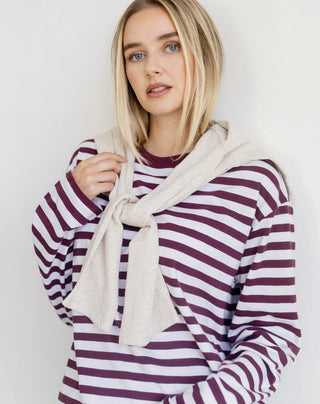 Brunette The Label Boxy Long Sleeve | Plum Stripe