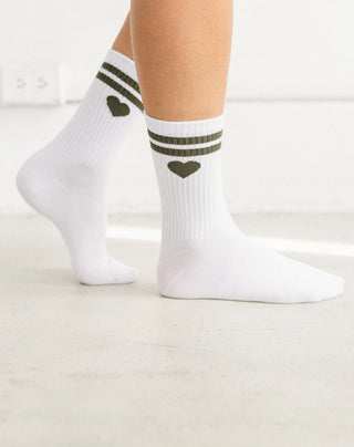 Brunette The Label Heart Sporty Sock | White-Green