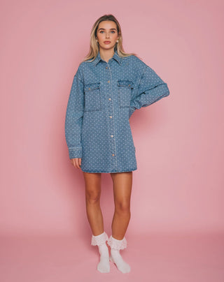 Brunette The Label Denim Shania Jacket | Blue + Leopard