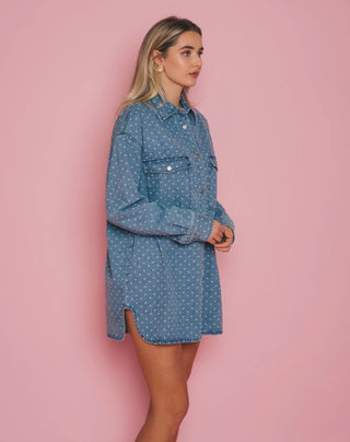 Brunette The Label Denim Shania Jacket | Blue + Leopard