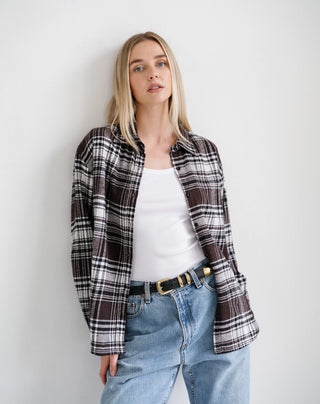 Brunette The Label Plaid Button Up Shirt | Brown Plaid