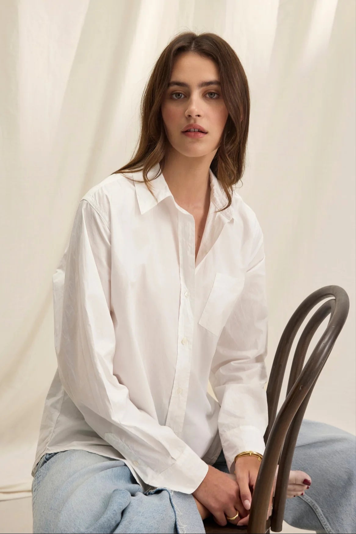 Velvet By Graham & Spencer Grace07 Cleo Wade Cotton Poplin Shirt | White