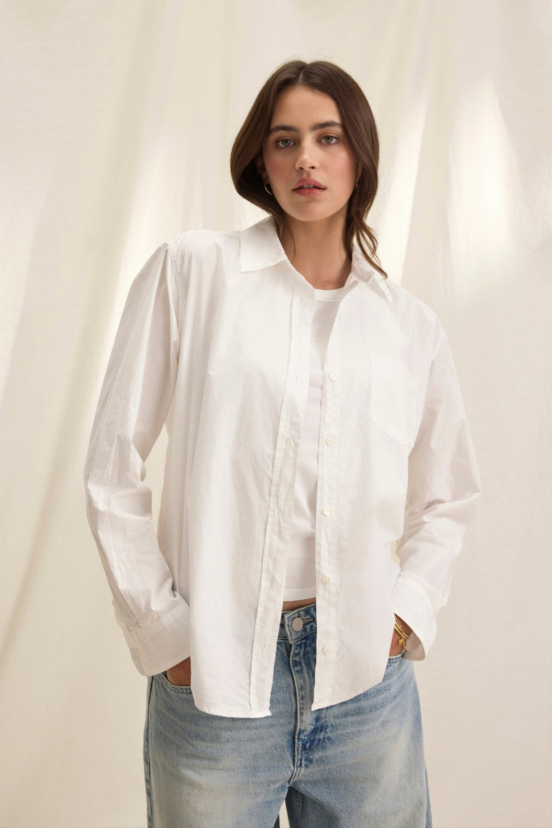 Velvet By Graham & Spencer Grace07 Cleo Wade Cotton Poplin Shirt | White