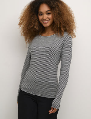 Cream Long Sleeve Top | Black-White Stripe