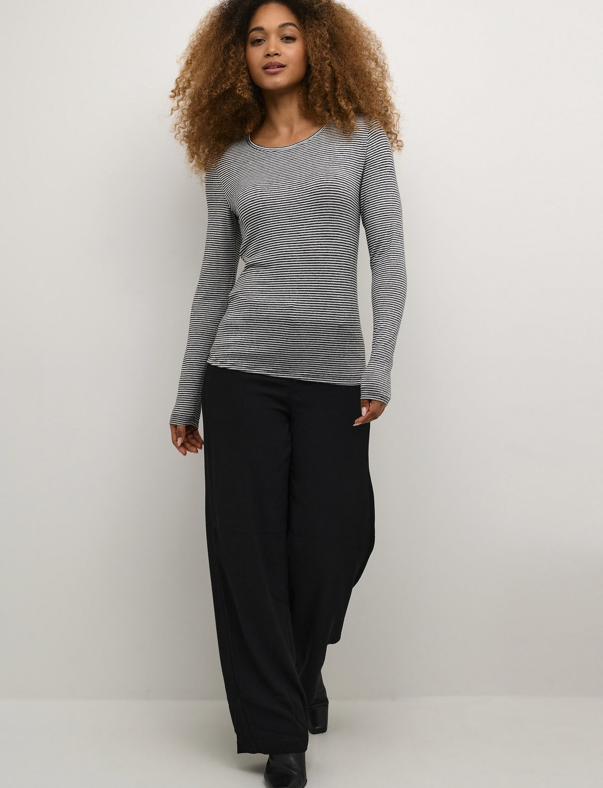 Cream Long Sleeve Top | Black-White Stripe