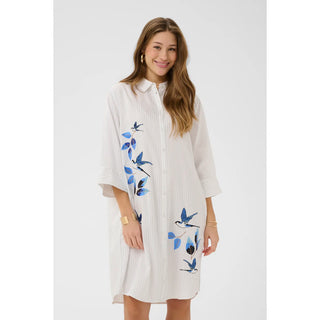 Cream Silje Shirt Dress | White Blue Stripe