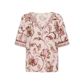 Cream Tiah Blouse | Pink Flower