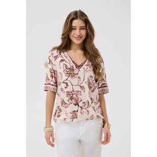 Cream Tiah Blouse | Pink Flower