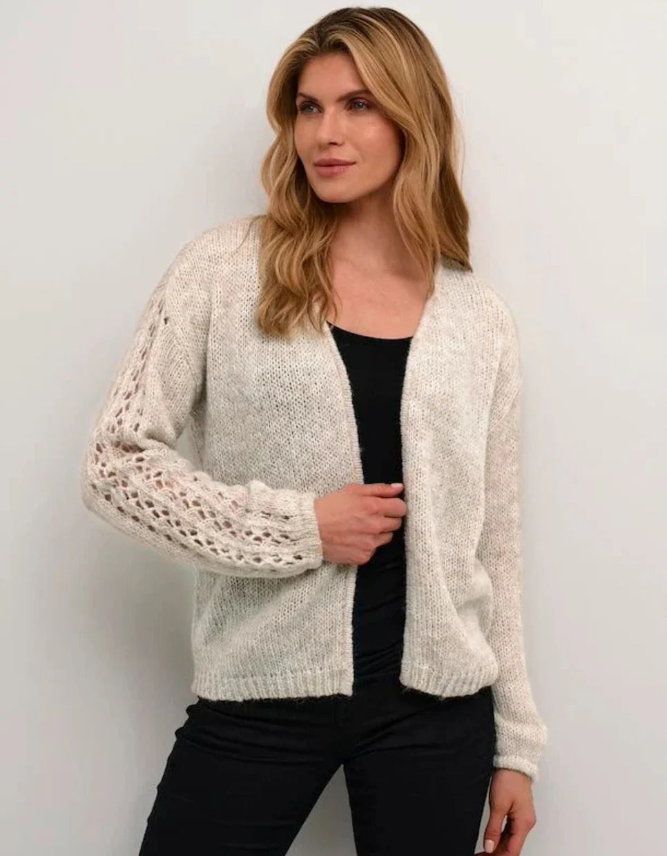 Cream Niso Knit Cardigan | Beige Melange