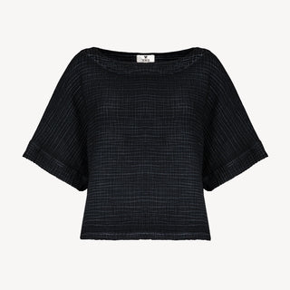 Pokoloko Crinkle Boat Top | Black + Denim