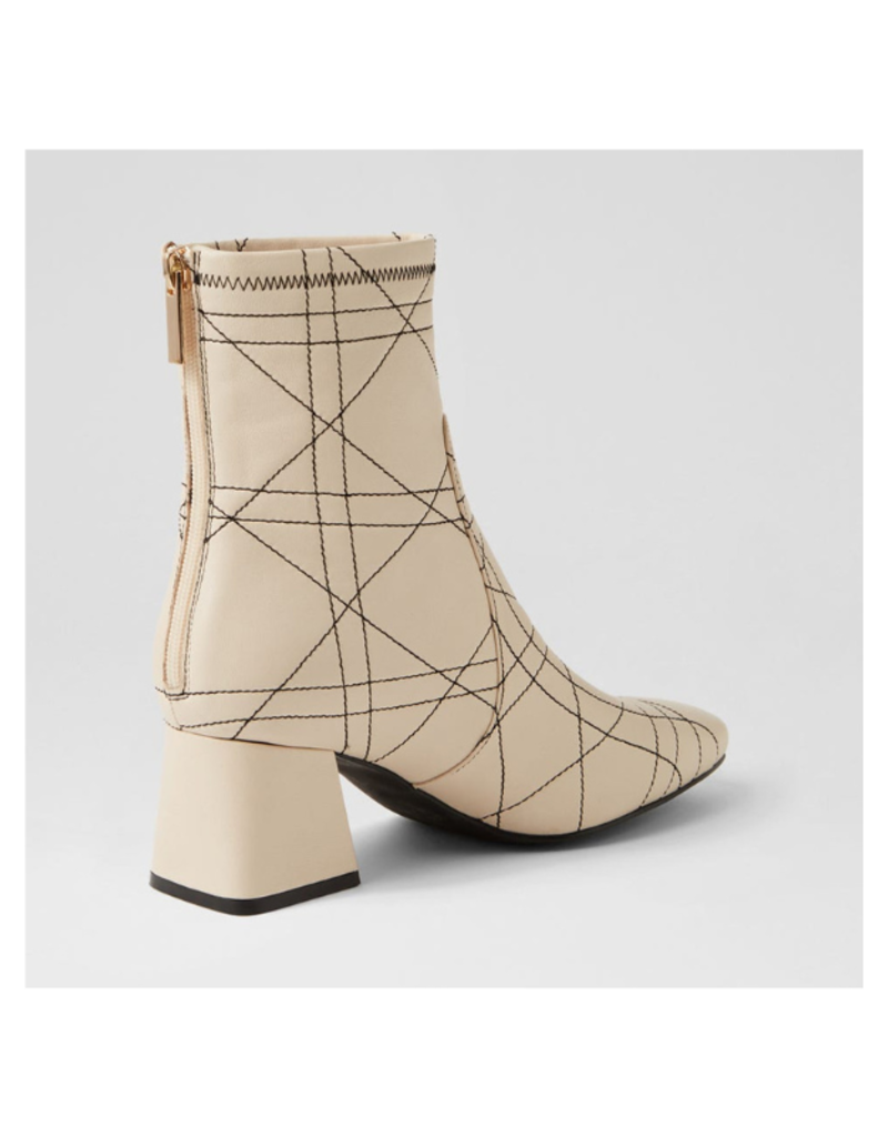 Django & Juliette Vian Leather with Black Stitch Heel Boot | Cream