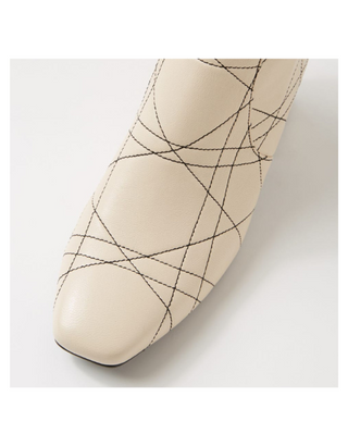 Django & Juliette Vian Leather with Black Stitch Heel Boot | Cream