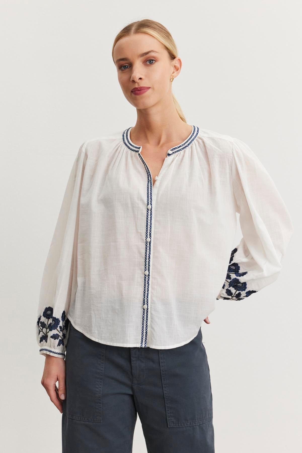 Velvet By Graham & Spencer Rahwa Embroidery Top