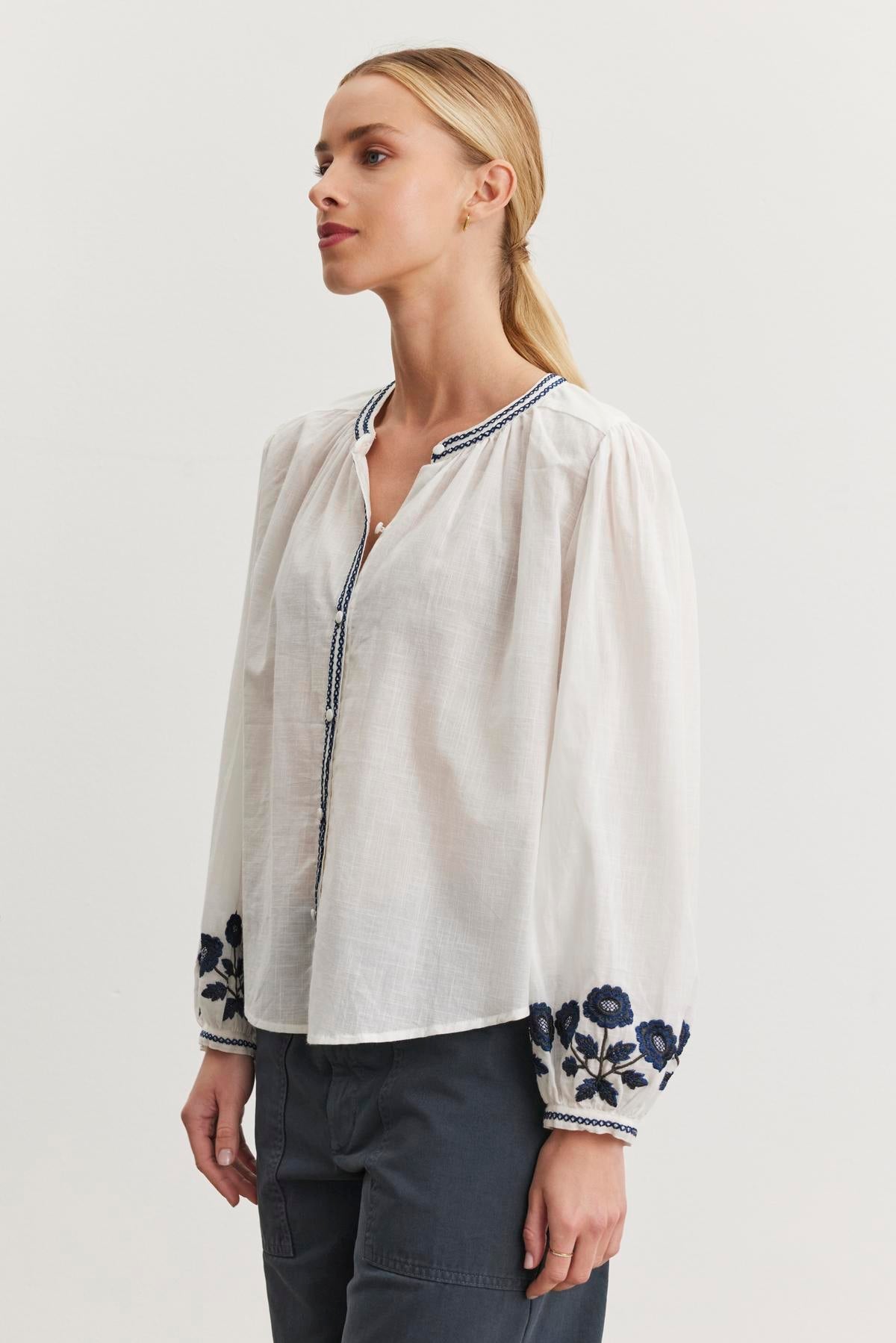 Velvet By Graham & Spencer Rahwa Embroidery Top