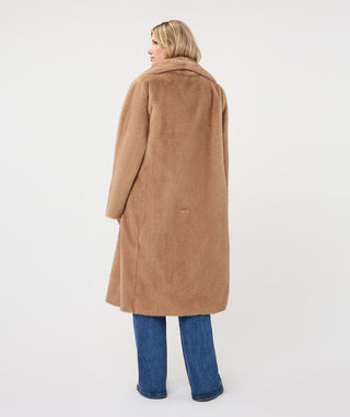 Esqualo Long Fake Fur Coat | Cacao + Sand