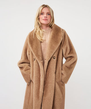 Esqualo Long Fake Fur Coat | Cacao + Sand