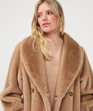 Esqualo Long Fake Fur Coat | Cacao + Sand