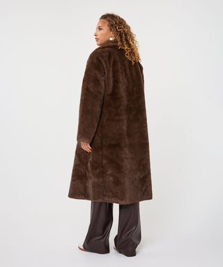 Esqualo Long Fake Fur Coat | Cacao + Sand