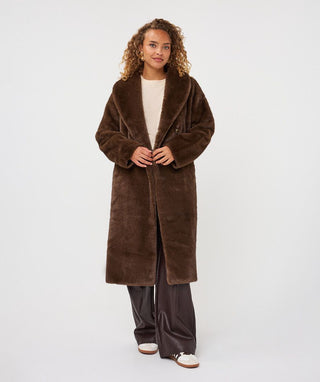 Esqualo Long Fake Fur Coat | Cacao + Sand