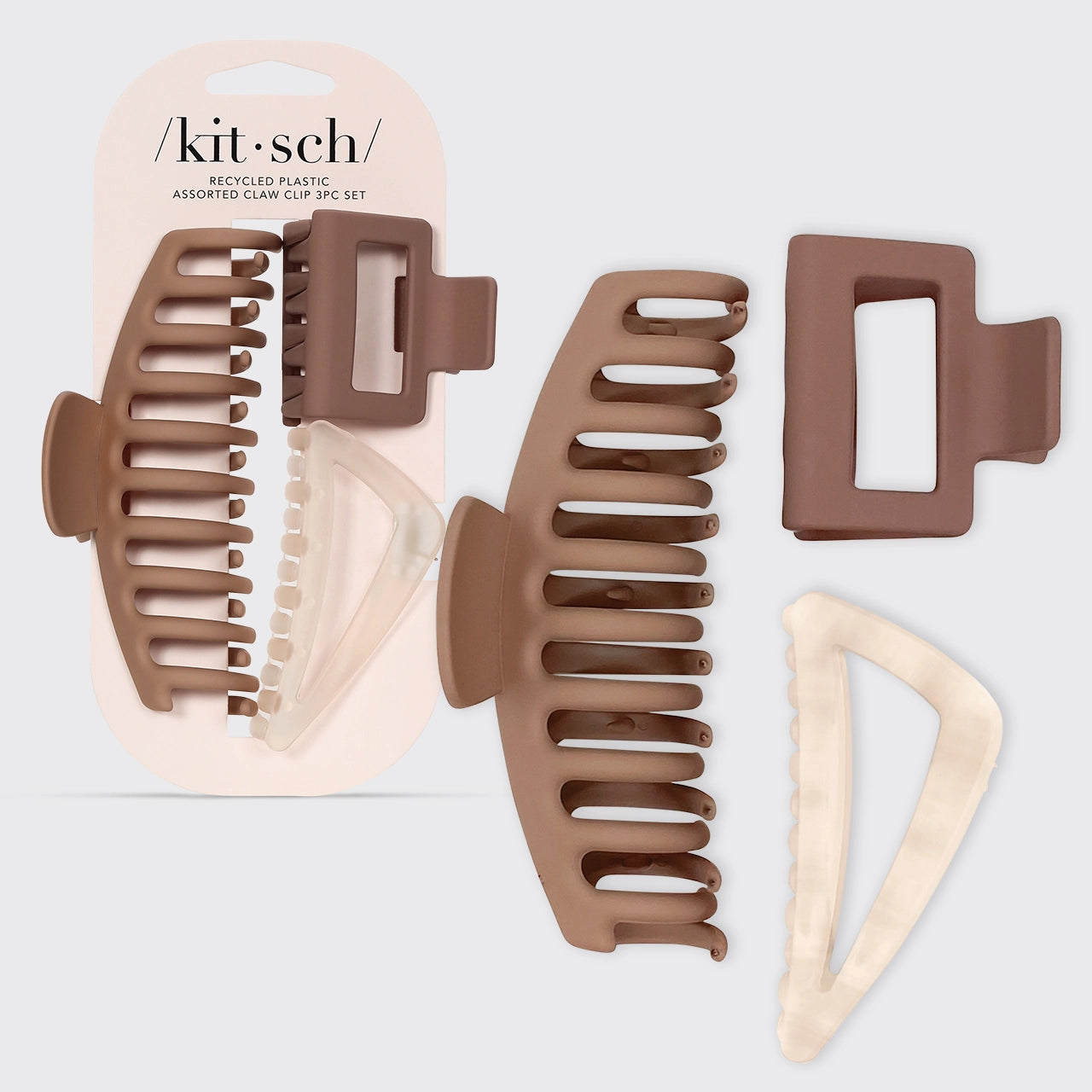 Kitsch Recycled Plastic Assorted Claw Oversized Clip - 3pc