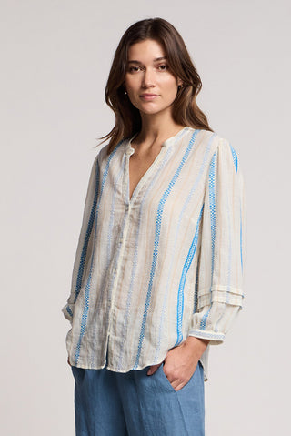 Velvet Judith07 Geometric Jacqurd Blouse | Cream
